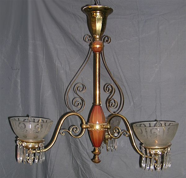 Three Arm Victorian Electrified Gasolier Three Arm Victorian Electrified Gasolier