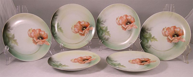 RS Germany Hand Painted Poppy Plates Set of Six RS Germany Hand Painted Poppy Plates Set of Six