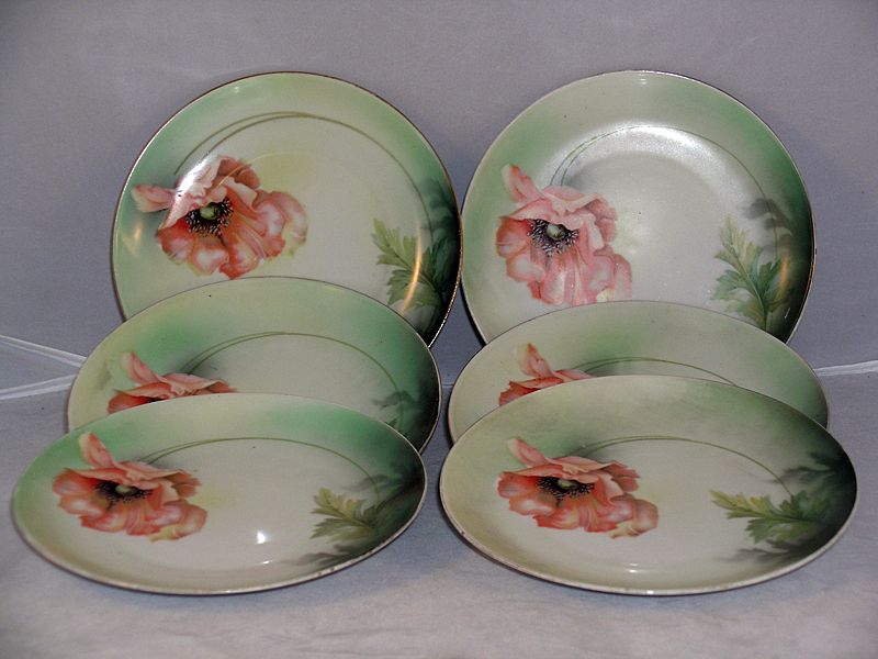 RS Germany Hand Painted Poppy Plates Set of Six RS Germany Hand Painted Poppy Plates Set of Six