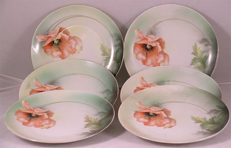RS Germany Hand Painted Poppy Plates Set of Six RS Germany Hand Painted Poppy Plates Set of Six