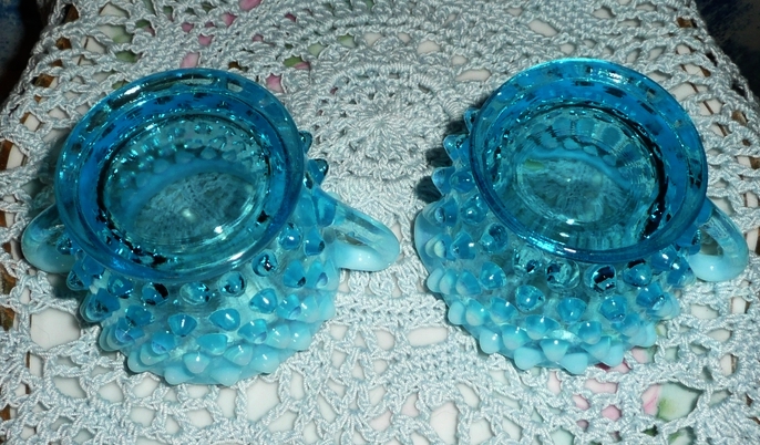 Fenton Blue Opalescent Hobnail Creamer and Sugar Set Fenton Blue Opalescent Hobnail Creamer and Sugar Set