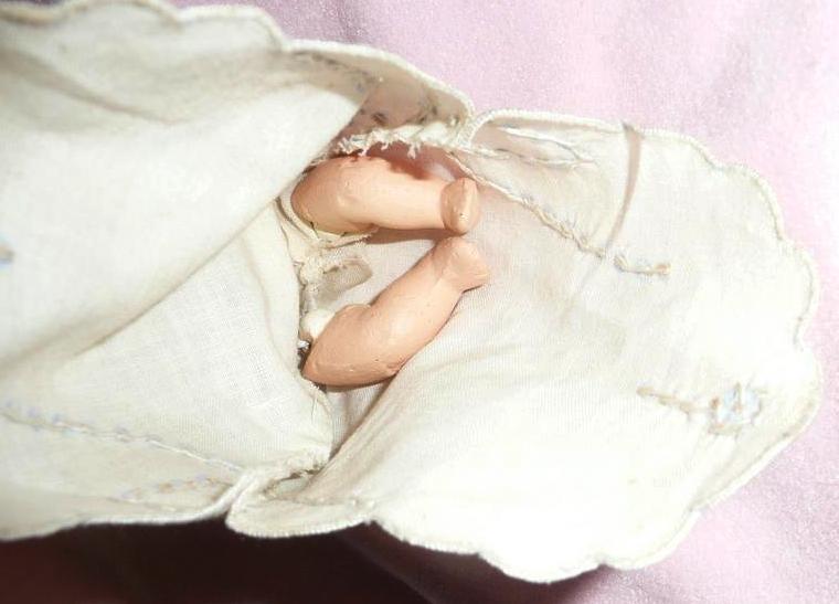 Occupied Japan RARE Composition Tiny Baby with Gorgeous Dress Occupied Japan RARE Composition Tiny Baby with Gorgeous Dress
