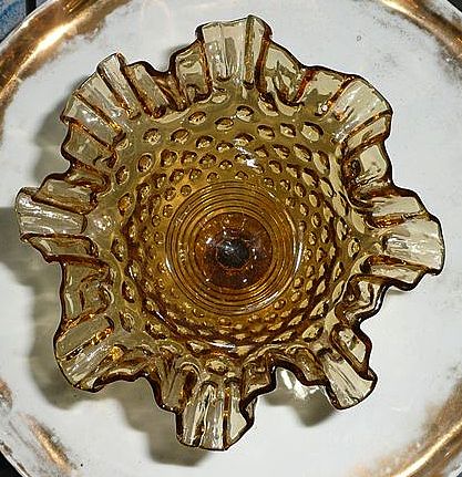 Fenton 1970's Amber Glass Hobnail Compote Dish Fenton 1970's Amber Glass Hobnail Compote Dish