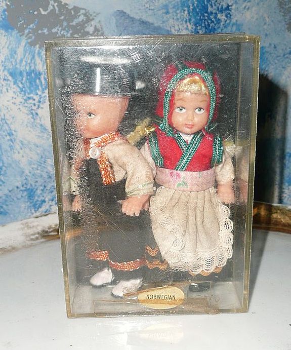 Pair of NORWEGIAN Celluloid Dolls in Box Pair of NORWEGIAN Celluloid Dolls in Box