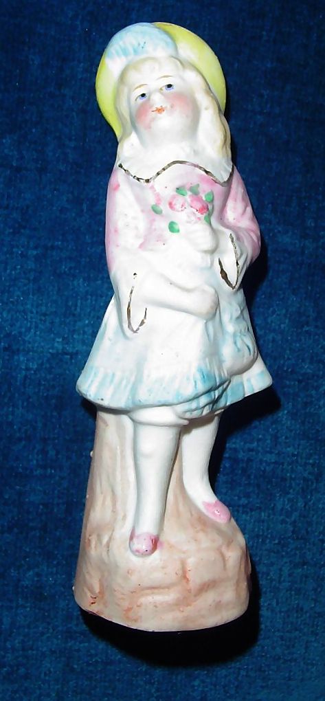 Beautiful Bisque German Girl with Bouquet of Flowers Figurine Beautiful Bisque German Girl with Bouquet of Flowers Figurine