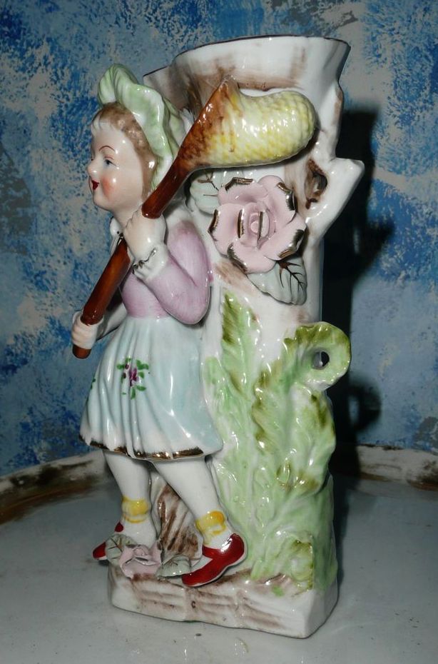 Vintage Flower Vase Girl Chasing Butterflies *Rare Vintage Flower Vase Girl Chasing Butterflies *Rare