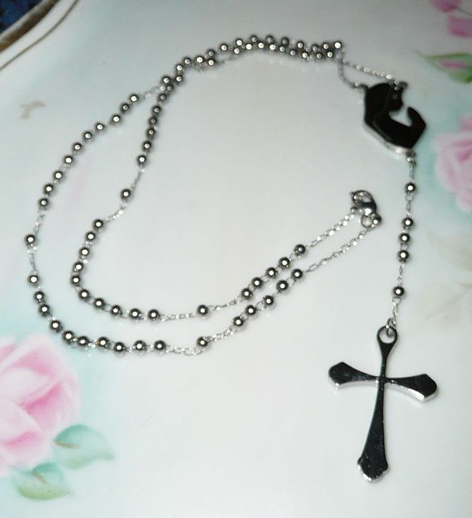 Sterling Steel Roman Catholic Rosary Necklace Sterling Steel Roman Catholic Rosary Necklace