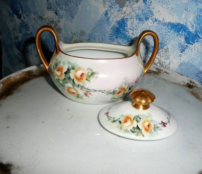 Zeh, Scherzer & Co. German Yellow Roses Creamer and Sugar with Lid Set Zeh, Scherzer & Co. German Yellow Roses Creamer and Sugar with Lid Set