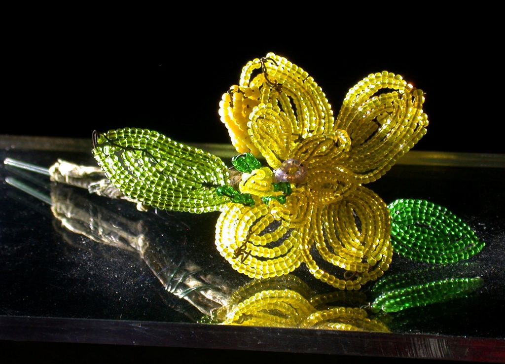 Vintage Wire & Beaded Yellow Flower And Foliage from ckantiques on Ruby