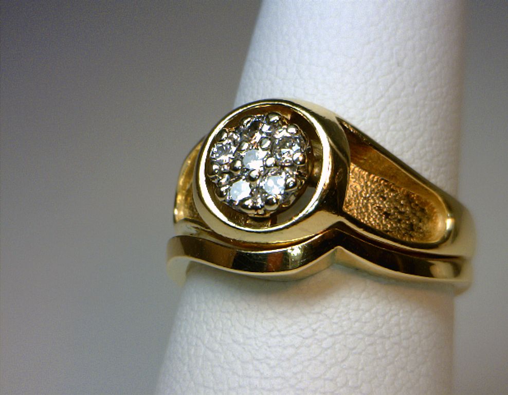 14k Yellow Gold Diamond Engagement Ring Wedding Band Set