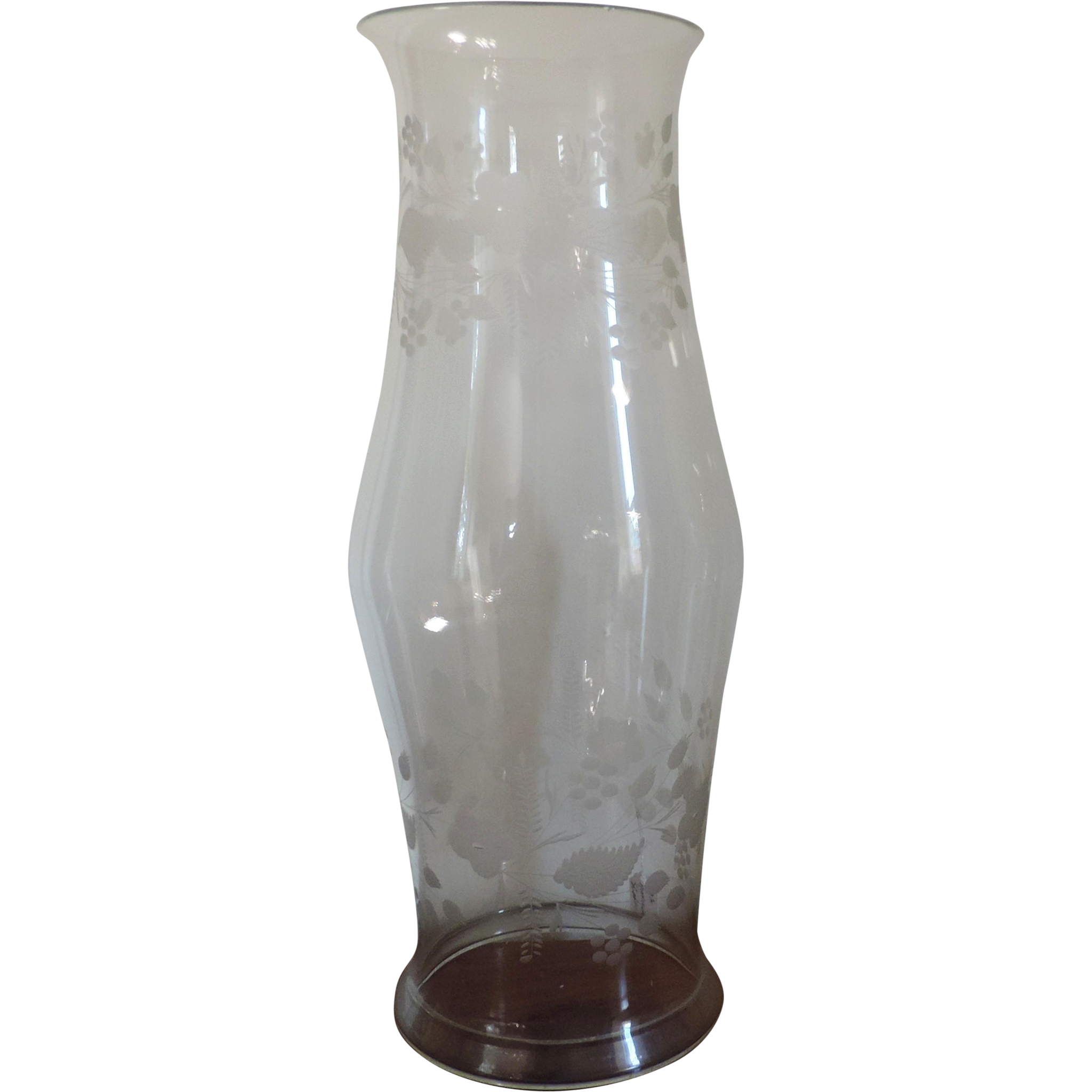 Large Antique 19th century Etched Glass Hurricane Shade for a Candle