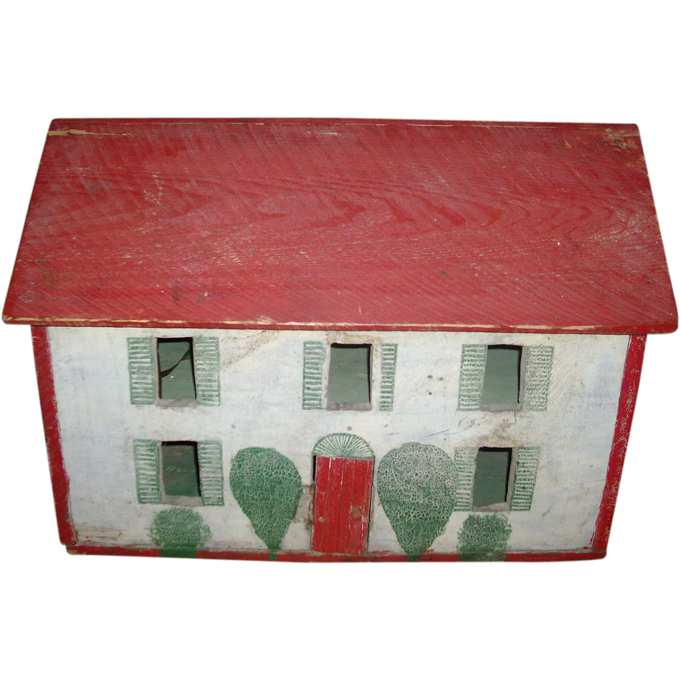 Early 20th c. Paint Decorated Folk Art Wooden Doll's House Early 20th c. Paint Decorated Folk Art Wooden Doll's House