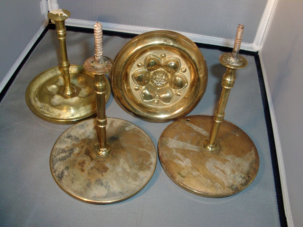 Set 4 Giant Early 19th c. Federal Spun Brass Drapery Tiebacks Set 4 Giant Early 19th c. Federal Spun Brass Drapery Tiebacks