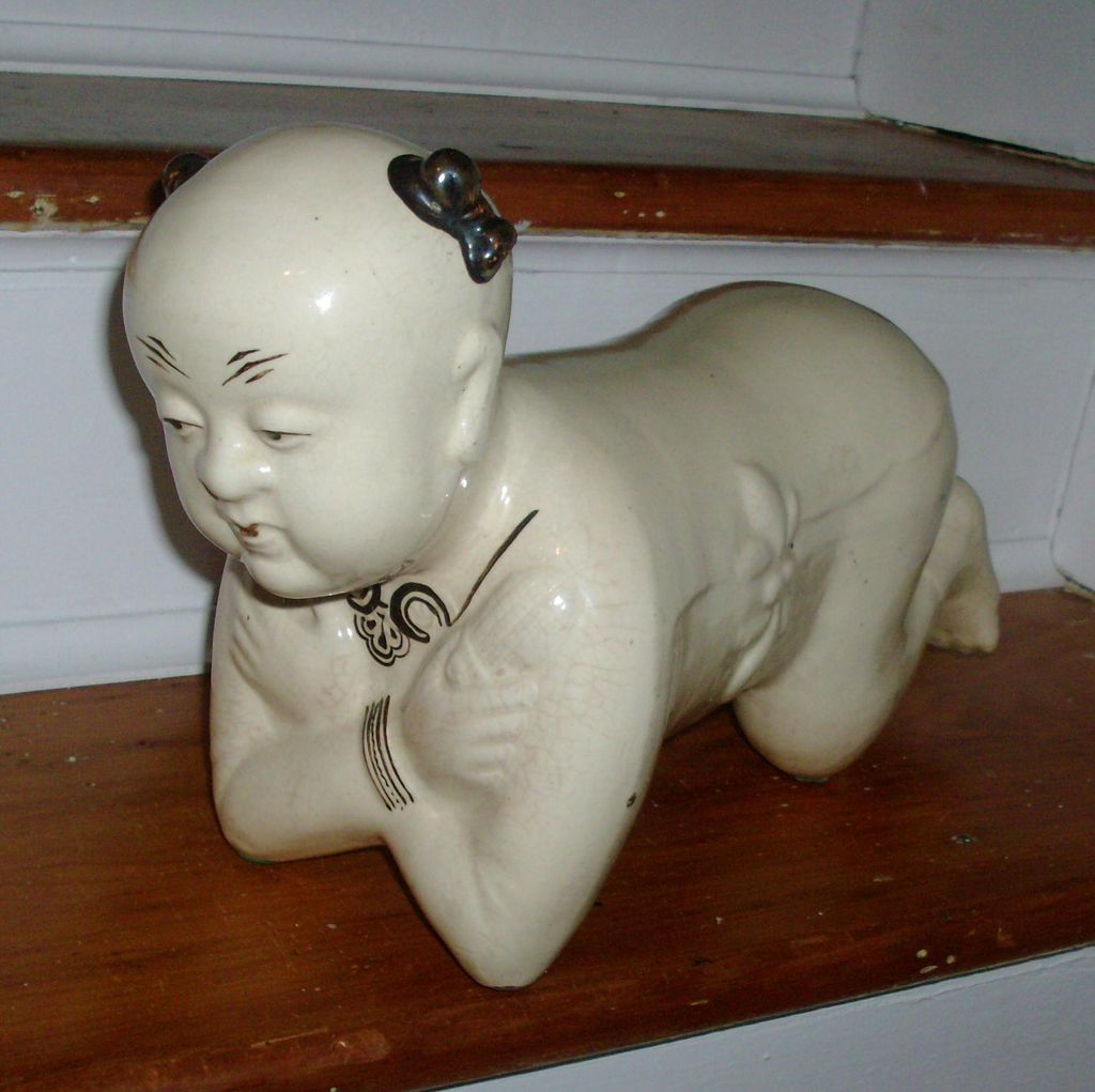 Large Antique 19th century Chinese Pottery Pillow of a Kneeling Boy Large Antique 19th century Chinese Pottery Pillow of a Kneeling Boy