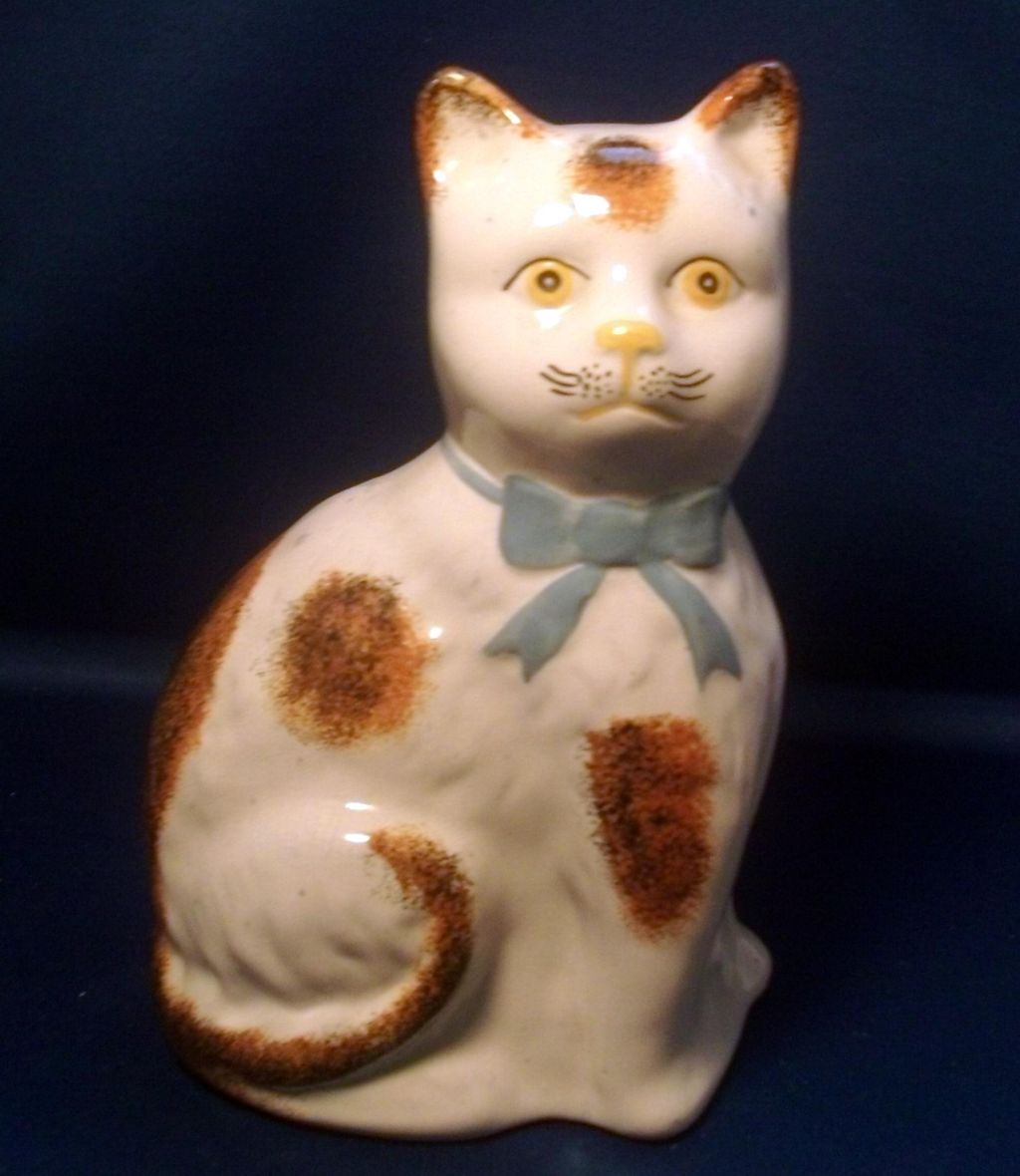 Antique 19th century Staffordshire Pearlware Pottery Cat Figure 1865 Antique 19th century Staffordshire Pearlware Pottery Cat Figure 1865