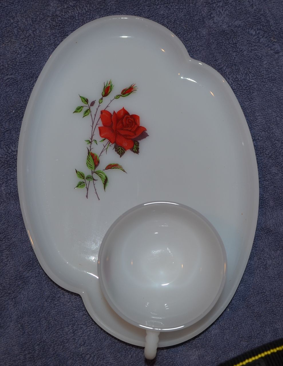 Federal Milk Glass Snack Set Roses Federal Milk Glass Snack Set Roses