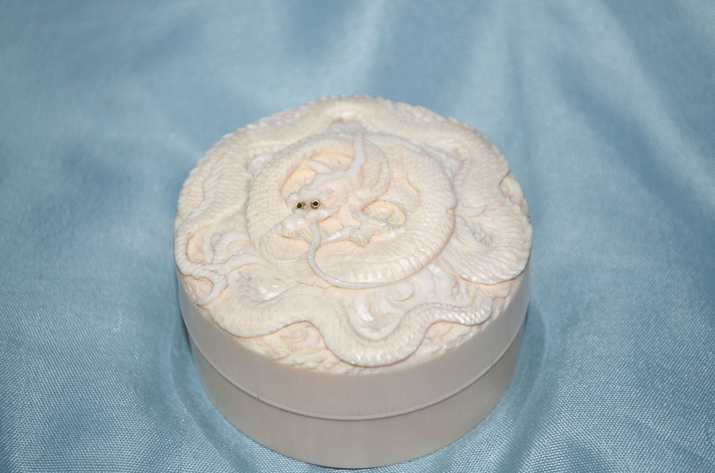 A Japanese Carved Ivory Circular Box A Japanese Carved Ivory Circular Box