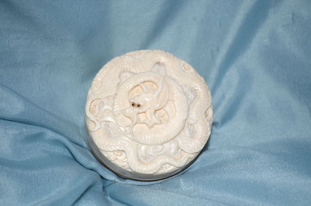 A Japanese Carved Ivory Circular Box A Japanese Carved Ivory Circular Box
