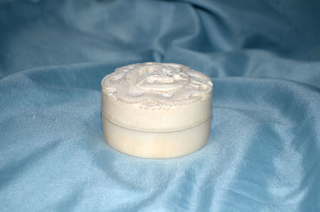 A Japanese Carved Ivory Circular Box A Japanese Carved Ivory Circular Box