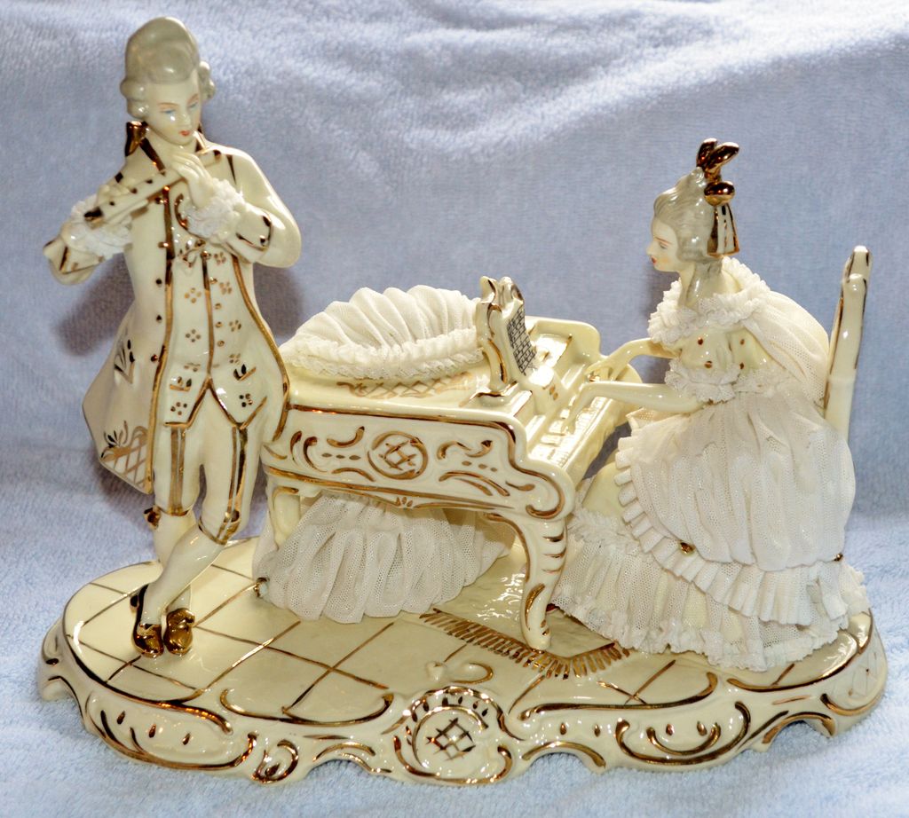 German Porcelain Piano Couple Dresden Art German Porcelain Piano Couple Dresden Art