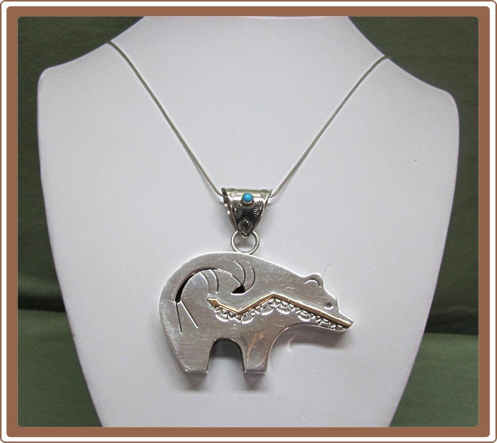 Native American Spirit Bear Pendant Sterling Silver 14K Gold G Perry Native American Spirit Bear Pendant Sterling Silver 14K Gold G Perry