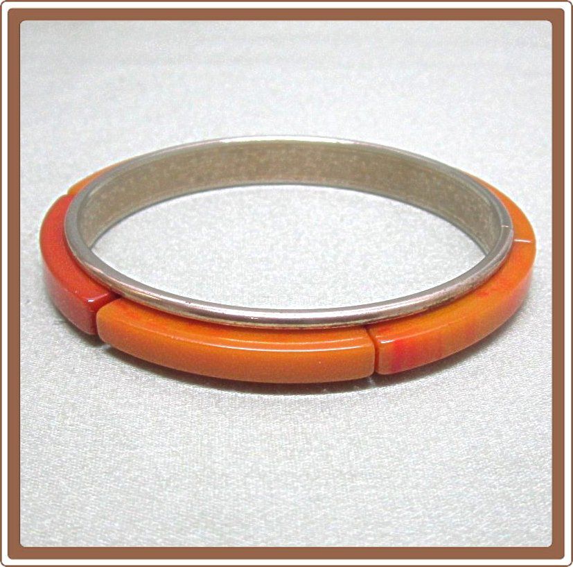 Orange Bakelite and Metal Bangle Bracelet Orange Bakelite and Metal Bangle Bracelet