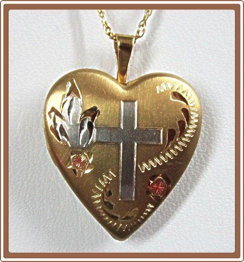 Heart Locket Gold Filled with Cross Engraving Heart Locket Gold Filled with Cross Engraving