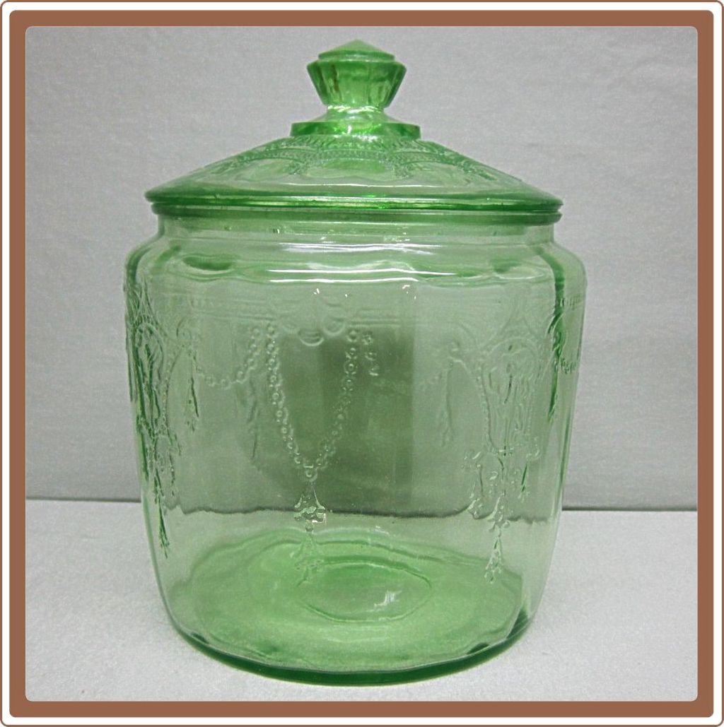 Cameo Depression Glass Cookie Jar Green Cameo Depression Glass Cookie Jar Green