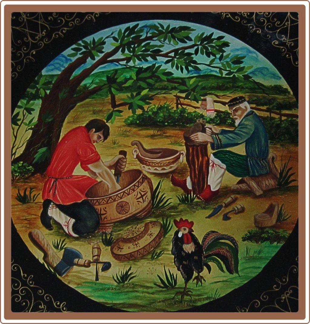 Russian Handpainted Lacquer Paper Mache Plate Wood Carvers Russian Handpainted Lacquer Paper Mache Plate Wood Carvers