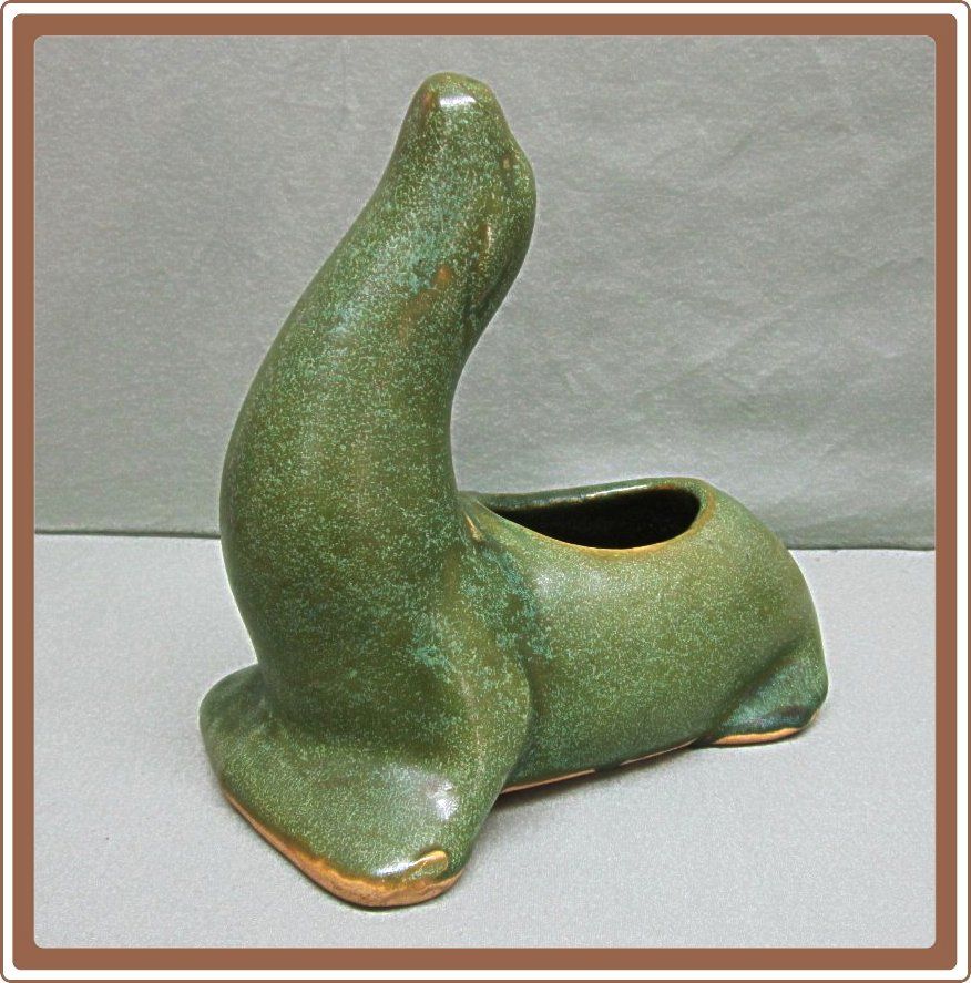 Matte Green Art Pottery Seal Planter Matte Green Art Pottery Seal Planter