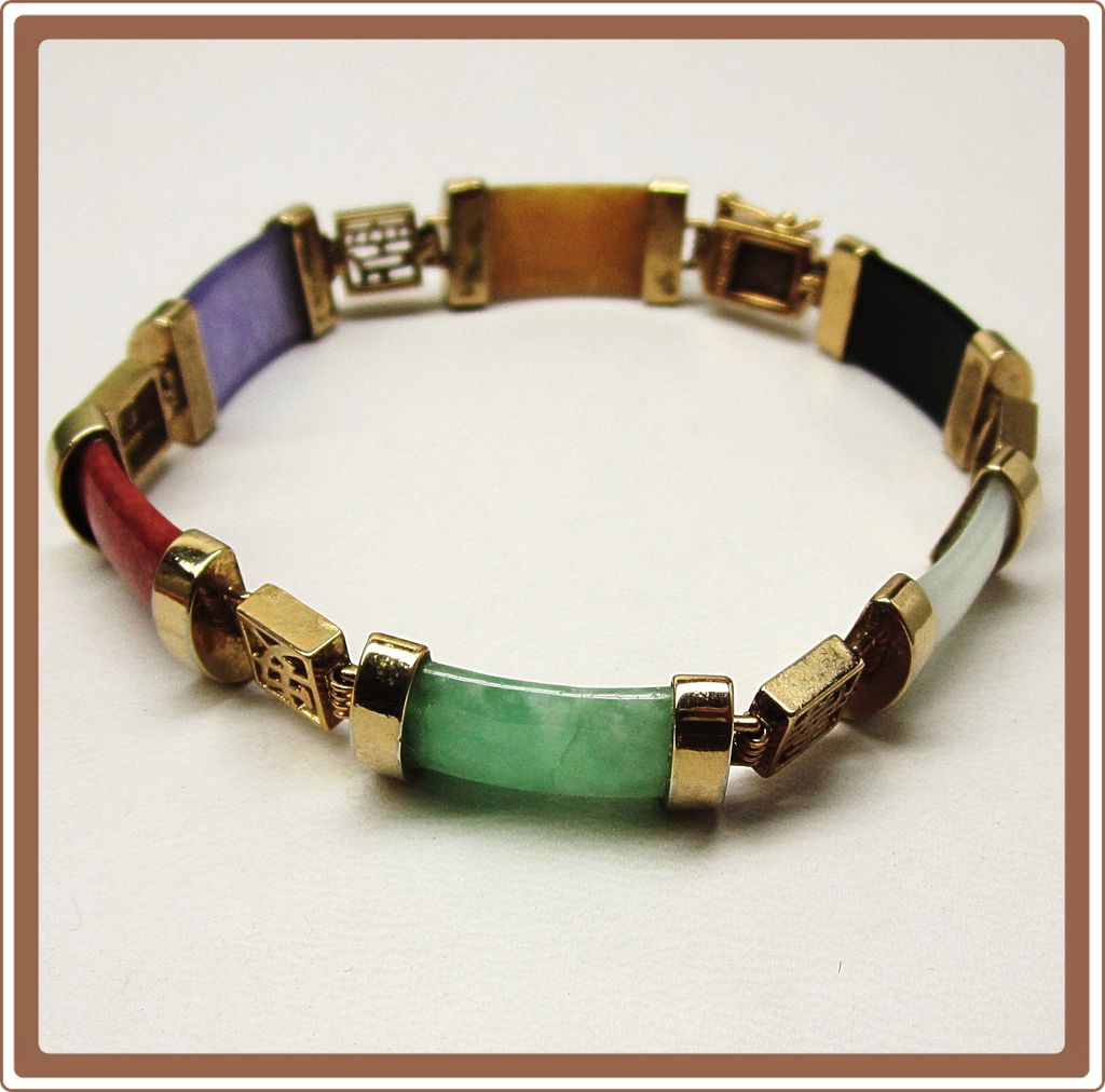 Multi Color Jade and Gemstone Link Bracelet Multi Color Jade and Gemstone Link Bracelet