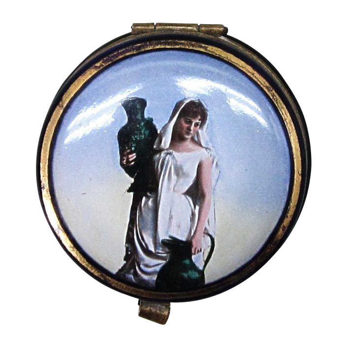 Blue Glass Trinket Patch Box Lady with Jars Blue Glass Trinket Patch Box Lady with Jars