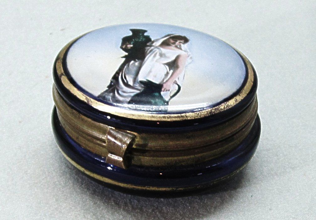 Blue Glass Trinket Patch Box Lady with Jars Blue Glass Trinket Patch Box Lady with Jars