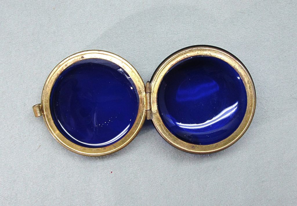 Blue Glass Trinket Patch Box Lady with Jars Blue Glass Trinket Patch Box Lady with Jars