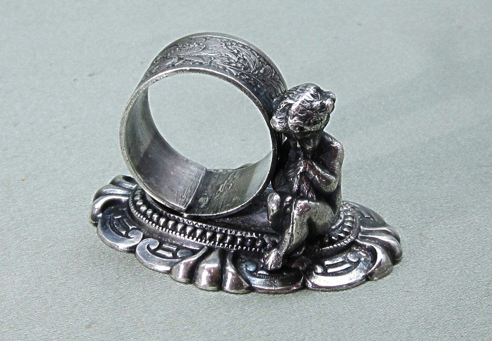 Old Silverplate Figural Napkin Ring Putti Cherub Old Silverplate Figural Napkin Ring Putti Cherub