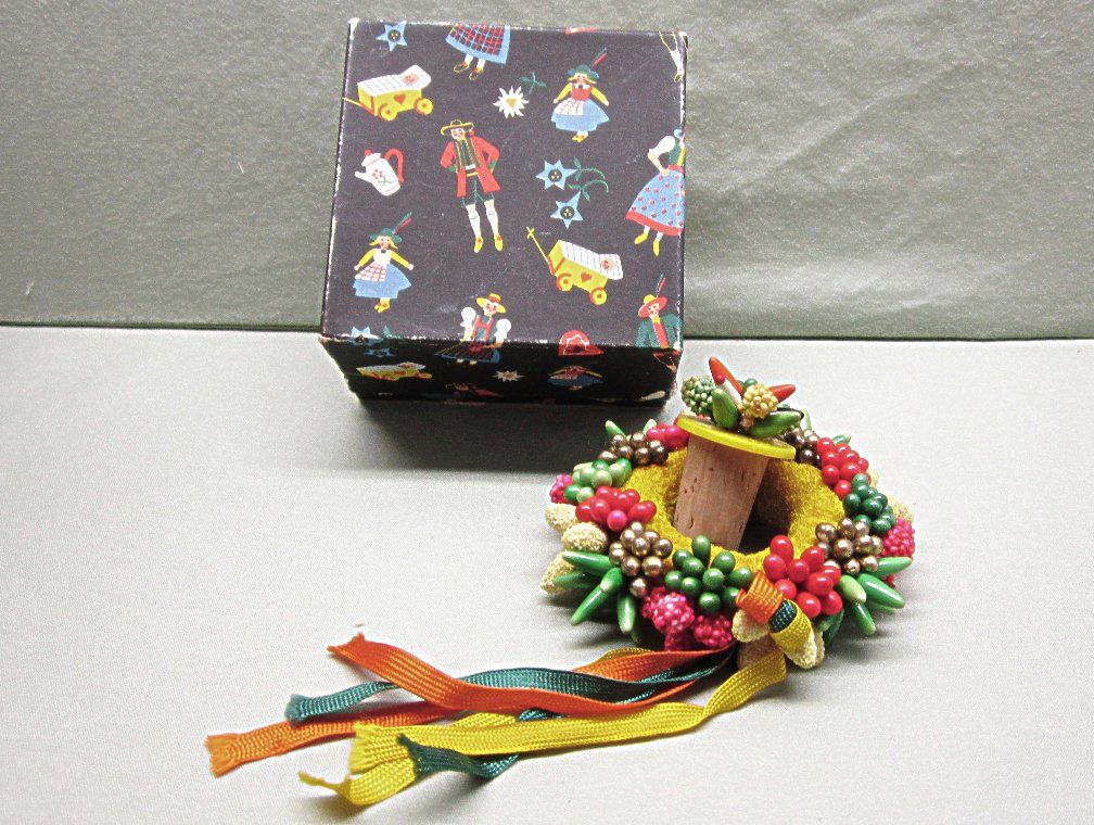 Austria Wine Cork and Bottle Wreath Fruits and Flowers Original Box Austria Wine Cork and Bottle Wreath Fruits and Flowers Original Box