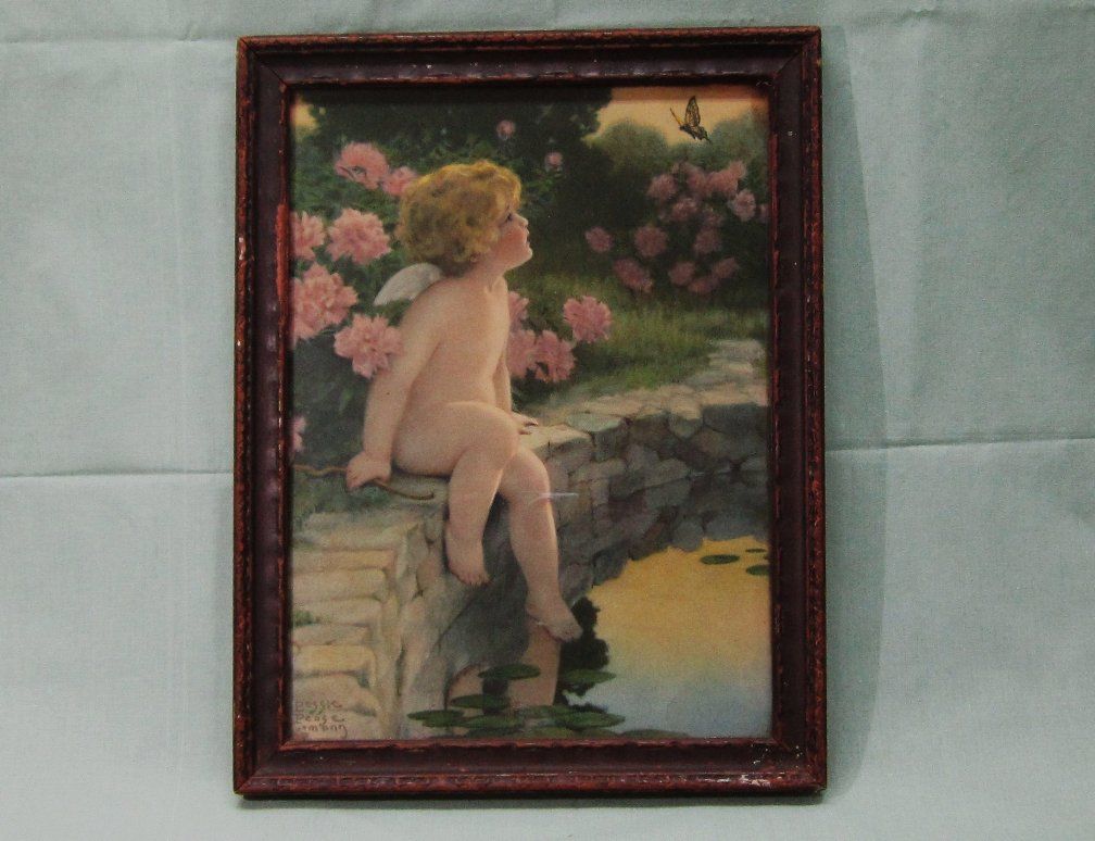 Bessie Pease Gutmann Cherub Butterfly Print Original Frame Bessie Pease Gutmann Cherub Butterfly Print Original Frame