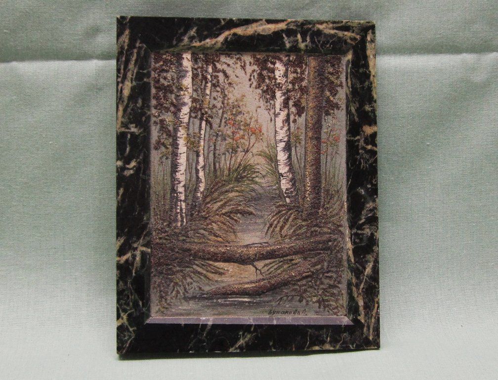Russian Crushed Stone Miniature Painting on Marble Russian Crushed Stone Miniature Painting on Marble