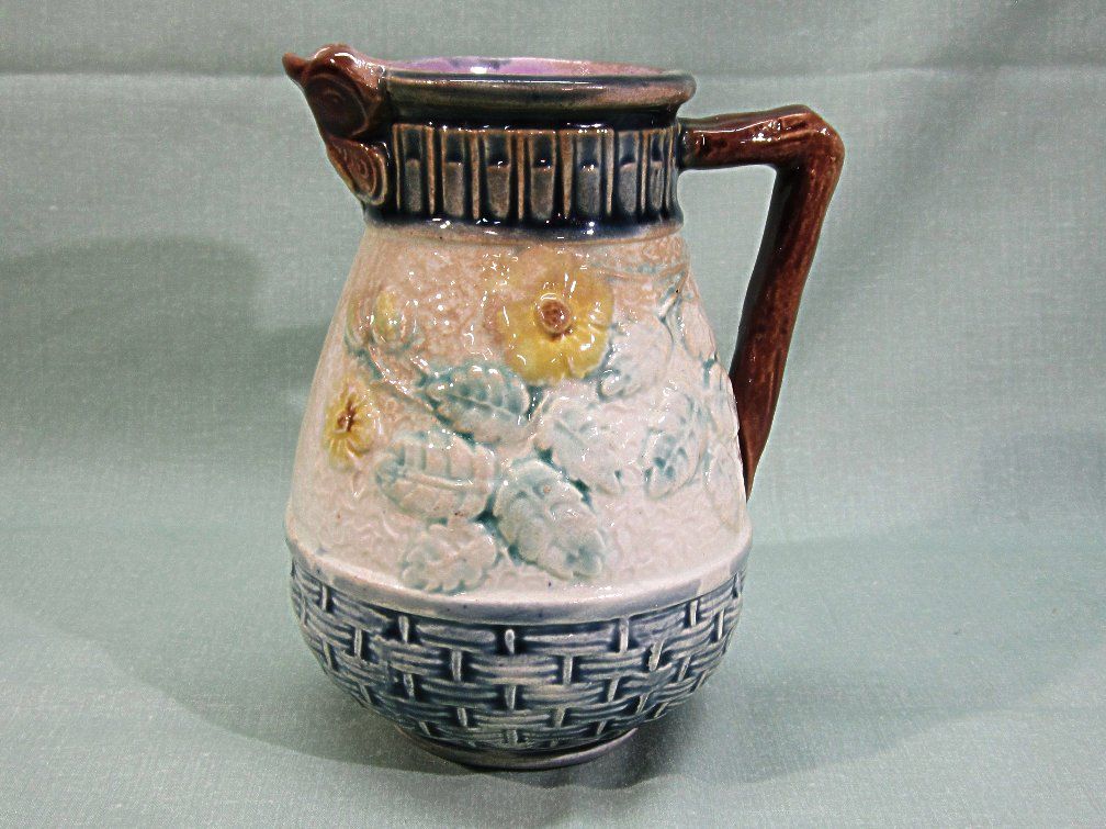 Majolica Pottery Pitcher Butterfly Lip Majolica Pottery Pitcher Butterfly Lip