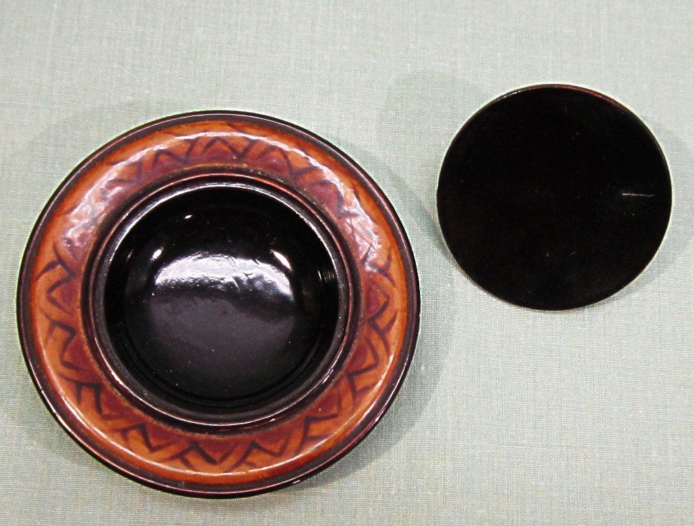 Japanese Lacquerware Small Trinket Box Round Handpainted Japanese Lacquerware Small Trinket Box Round Handpainted