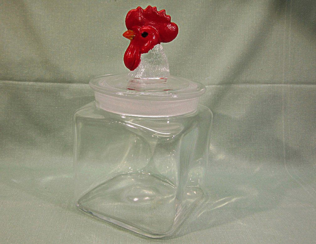 Glass Canister Red Rooster Finial Lid Small Glass Canister Red Rooster Finial Lid Small