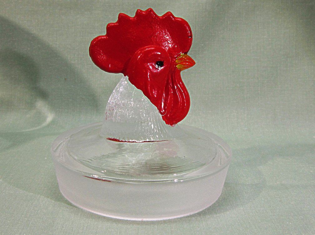 Glass Canister Red Rooster Finial Lid Small Glass Canister Red Rooster Finial Lid Small