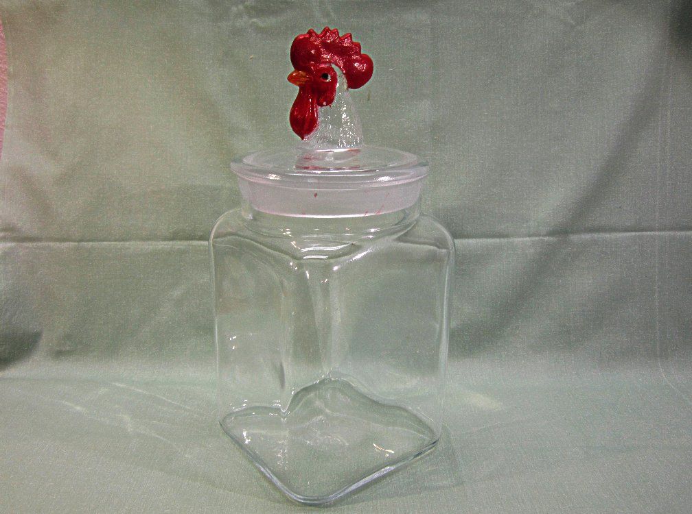 Glass Canister Red Rooster Finial Lid Large Glass Canister Red Rooster Finial Lid Large