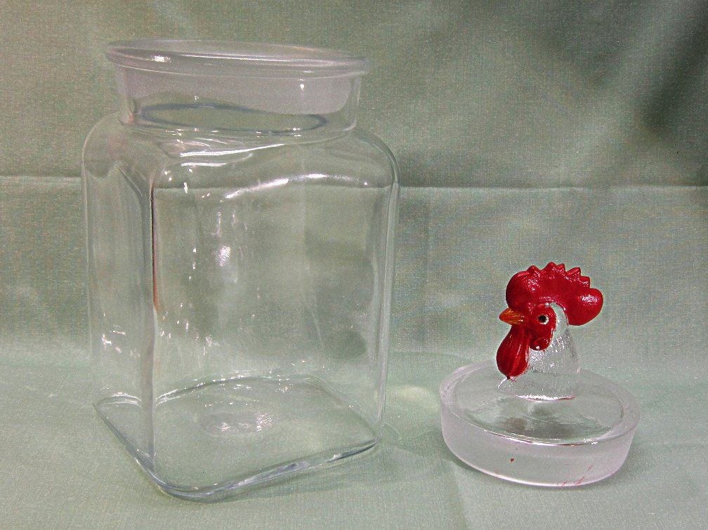 Glass Canister Red Rooster Finial Lid Large Glass Canister Red Rooster Finial Lid Large
