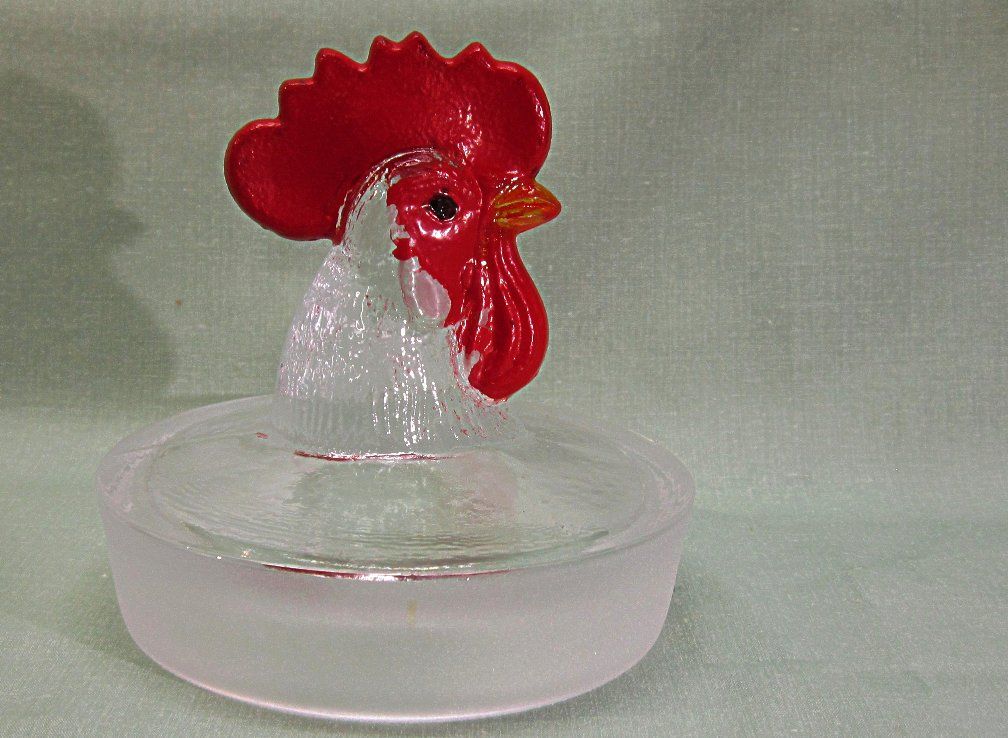 Glass Canister Red Rooster Finial Lid Large Glass Canister Red Rooster Finial Lid Large