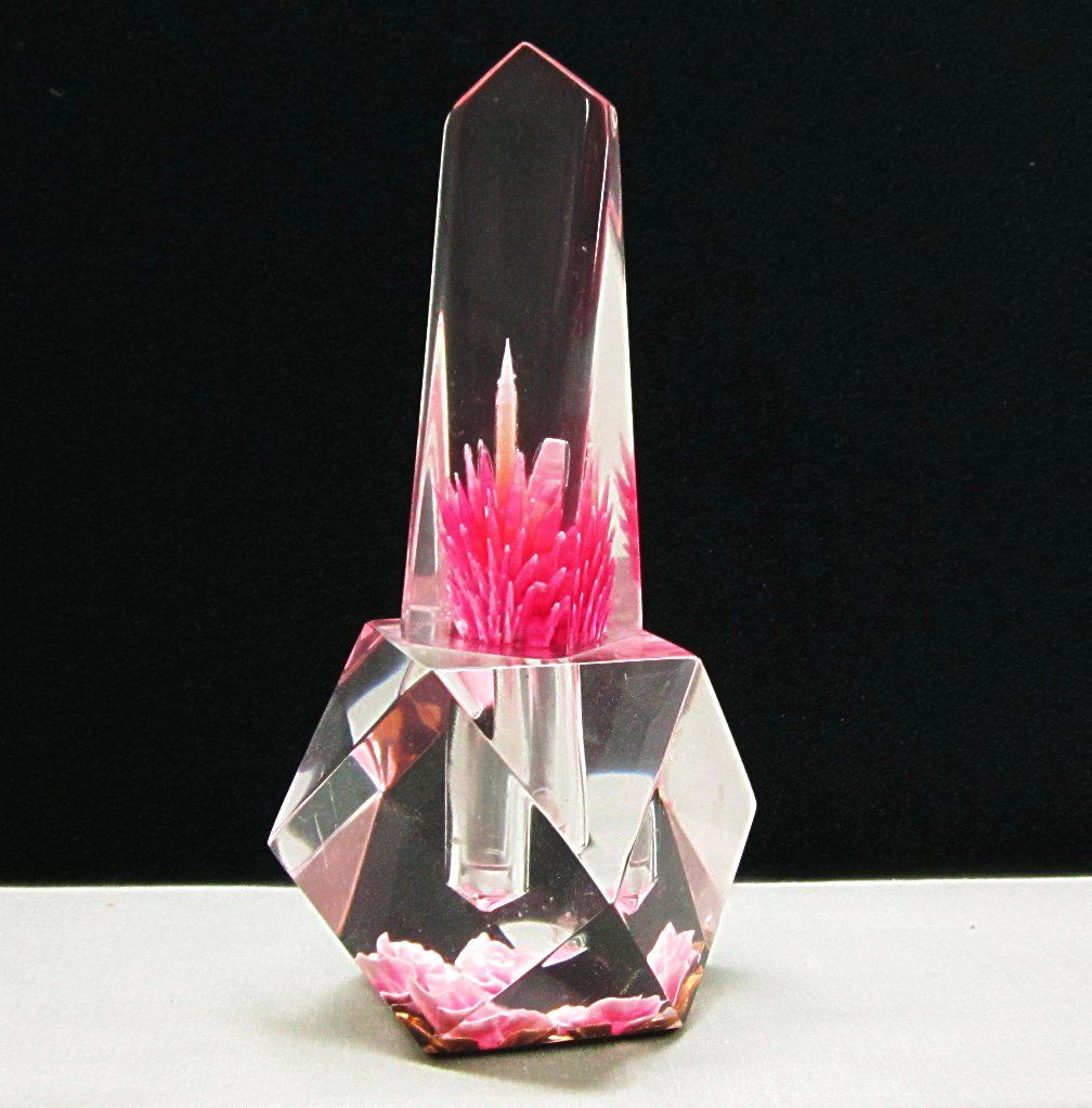 Lucite Back Carved Pink Rose Perfume Bottle Lucite Back Carved Pink Rose Perfume Bottle