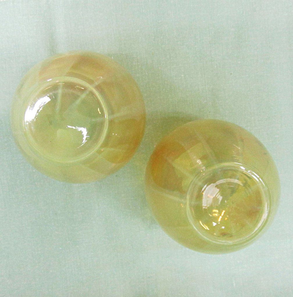 Pair Cased Vaseline Glass Vases Handpainted Enamel Daisies Pair Cased Vaseline Glass Vases Handpainted Enamel Daisies