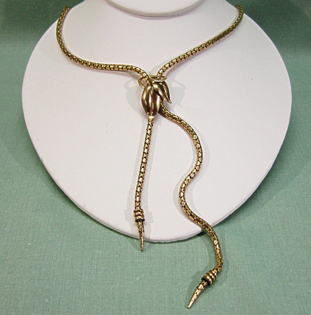 Art Deco Bigney Co Snake Chain Gold Filled Slide Lariat Necklace Art Deco Bigney Co Snake Chain Gold Filled Slide Lariat Necklace