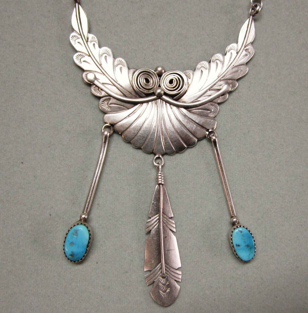 Navajo Sterling Silver Turquoise Feather Necklace by Paula Armstrong Navajo Sterling Silver Turquoise Feather Necklace by Paula Armstrong