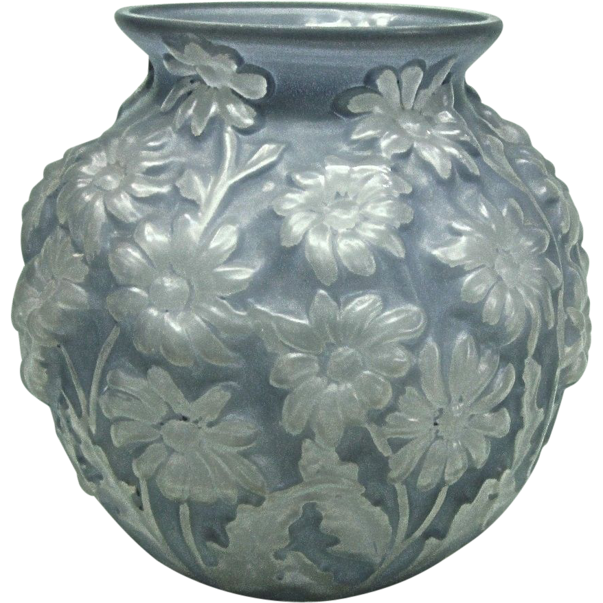 Phoenix Glass Blue Puffy Daisy Large Bowl Vase Phoenix Glass Blue Puffy Daisy Large Bowl Vase
